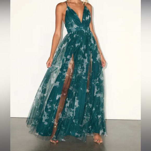 Elegant Moment Emerald Green Tie-Dye Backless Maxi Dress - Picture 1 of 9